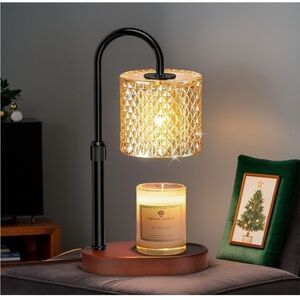 Engpure Elegant Crystal Candle Warmer Lamp with Black Teak Stand NEW!